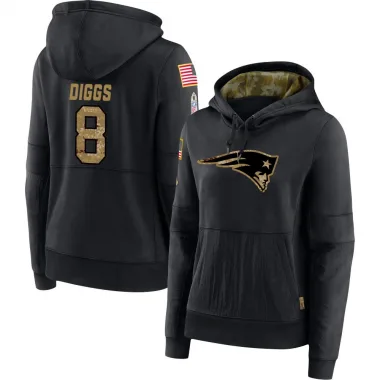 Black Women's Stefon Diggs New England Patriots 2020 Salute to Service Sideline Performance Pullover Hoodie